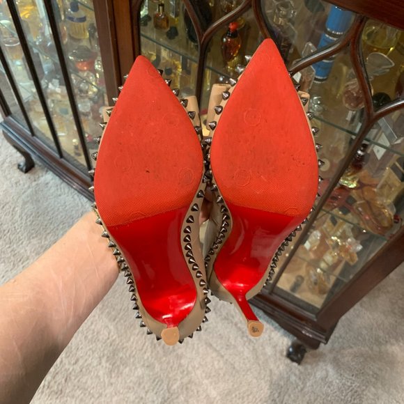 Louboutin Lucifer Bow 120 Spike Pumps size 38.5 Nude Pomice - Picture 5 of 15